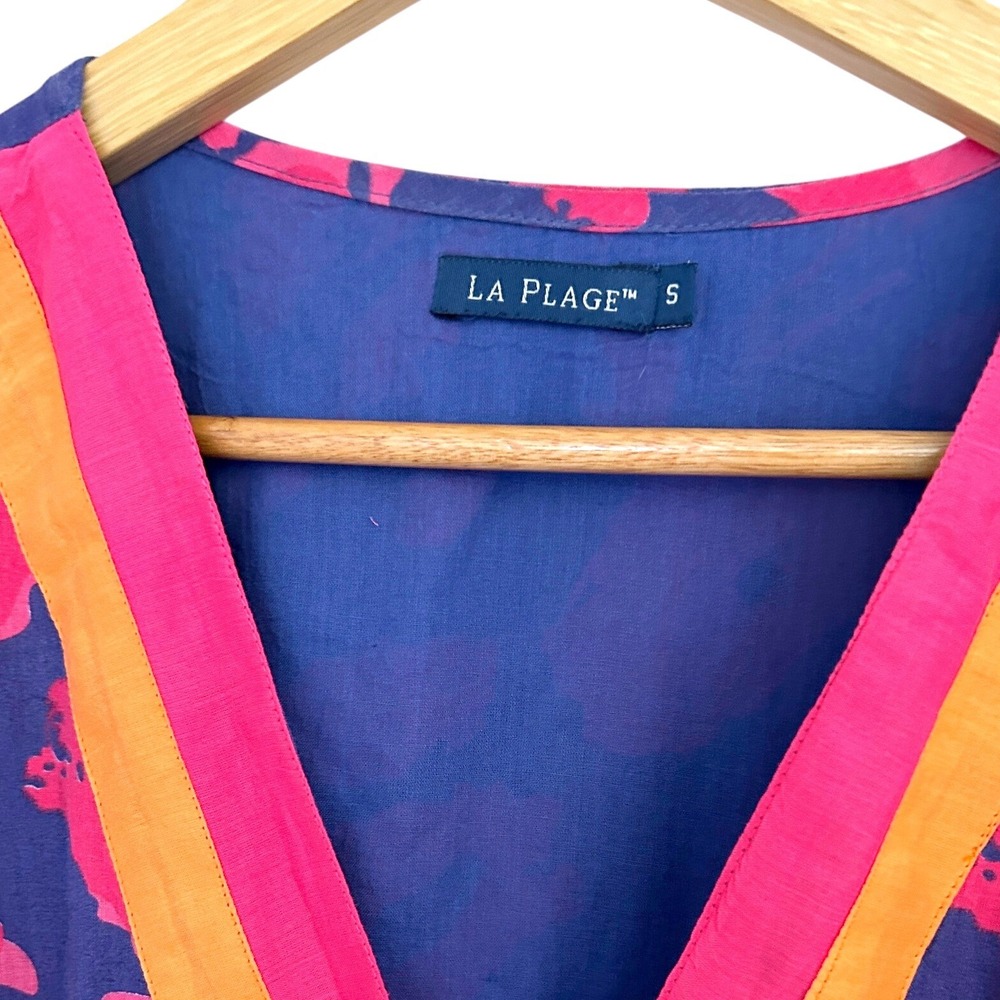 La Plage Leopard Surf Vintage Kaftan Cotton Midi Dress Pink Purple Orange Small - Picture 7 of 8